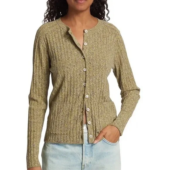 Re/Done Chevron Ribbed Knit Cardigan.